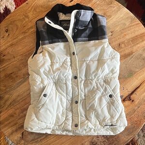 Eddie Bauer Black and White Checkered Puffer Vest